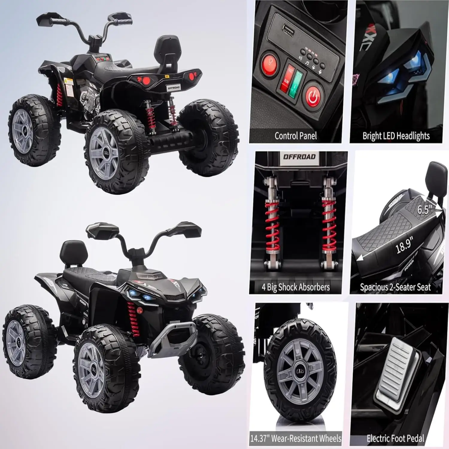 24V Kids Electric ATV 4-Wheeler (2-Seater) Ride on Car Toy with Dual 550w Motor Off-Road with LED Lights & Music Player 3-8Years