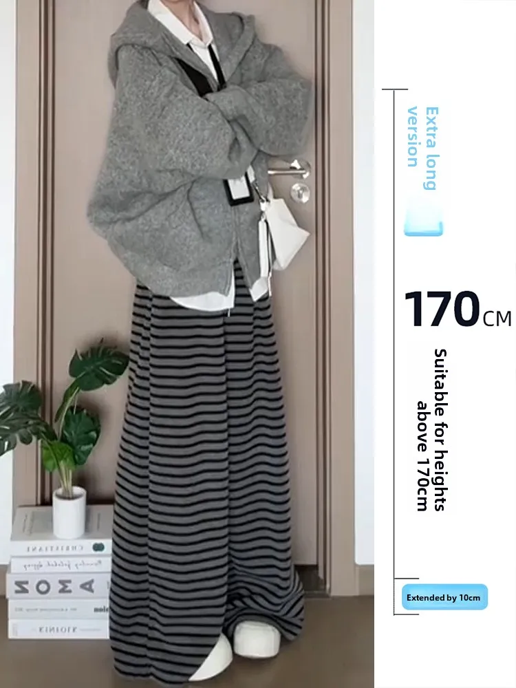 

Удлиненные прямые брюки в полоску с высокой талией для женщин, весна-осень, ретро-стиль, универсальные, для отдыха, комфортная посадка