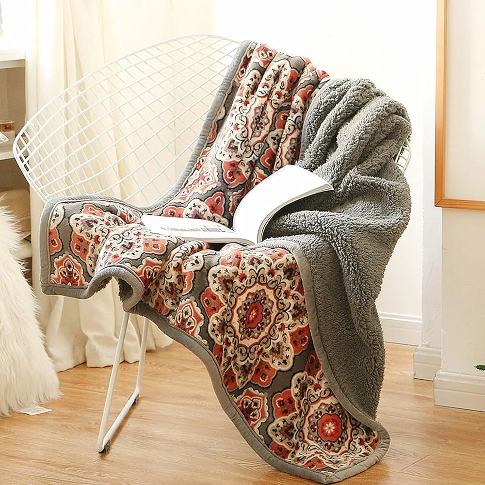 

Flannel Sherpa Throw 80'' X 60''- Cute Floral Design Soft Plush Flannel Blanket Throws For Bed/Couch/Sofa/Office/Camping