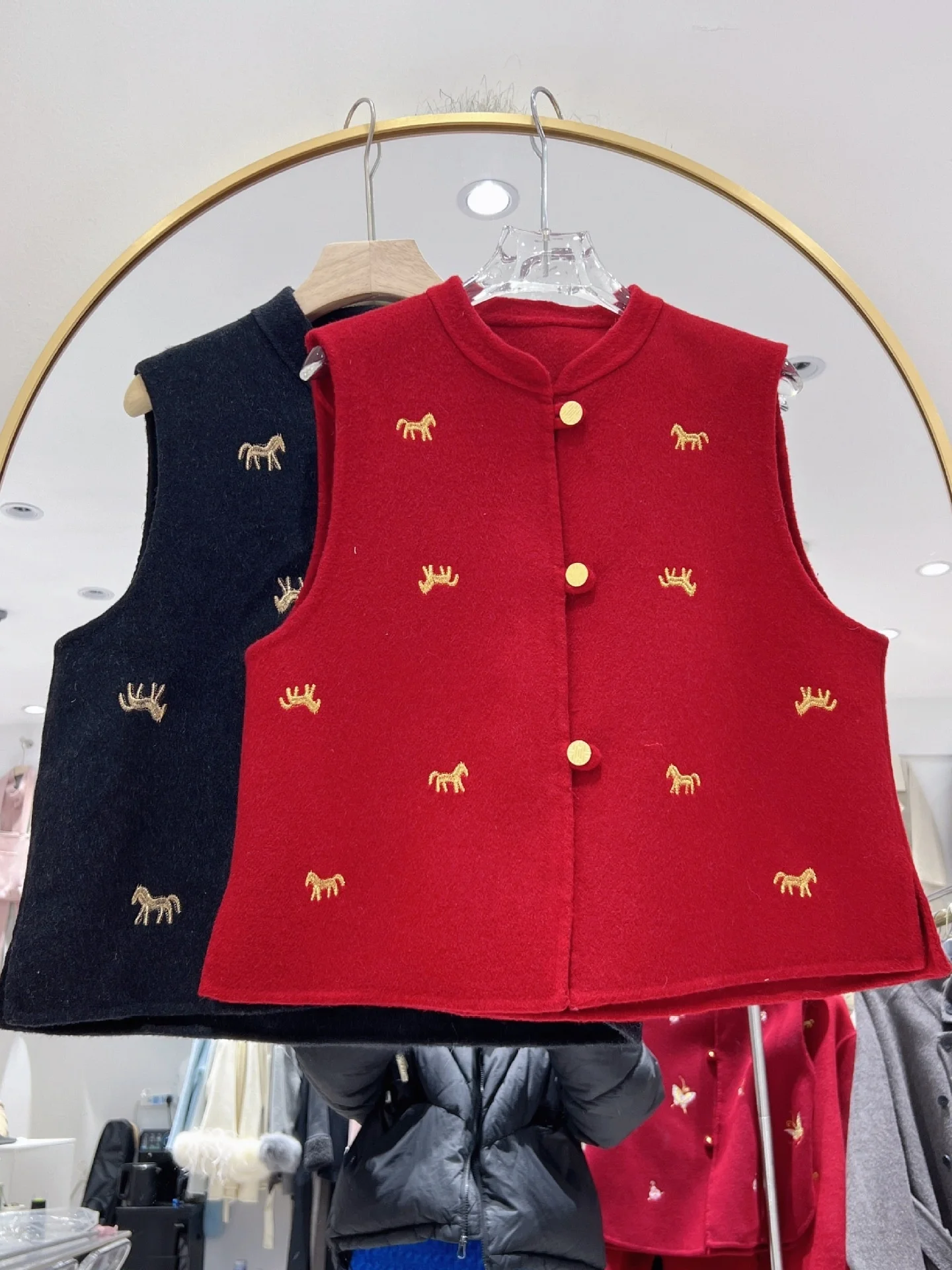 

Ele Embroidered Double-Faced Woolen Vest Women's ort Sle Faionable Chinese Sle Warmth High Waist Straight Cut Coat