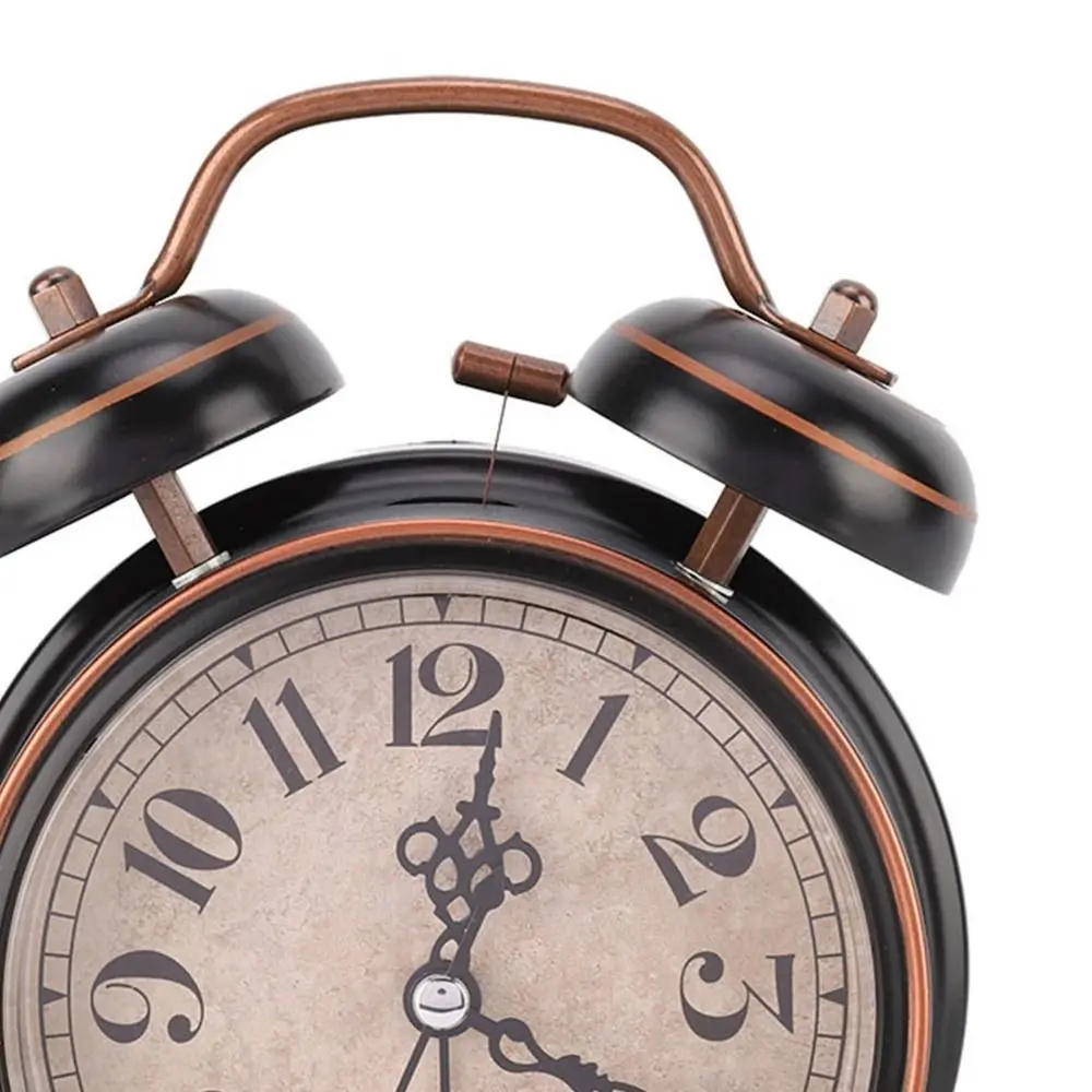 4 Inch Retro Alarm Clock Black&Gold Silent Movement Desktop Clock Easy Operate with Night Light Ringing Alarm Clock Bedroom Use