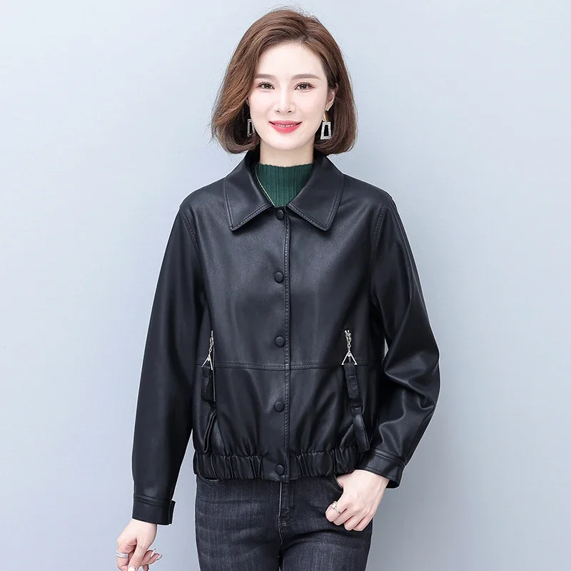 Spring And Autumn Leather Jackets Women Turn-Down Collar Leather Clothing Outwear S-3XL Suede Coats Chaqueta Mujer YTNMYOP