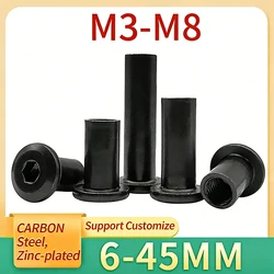 Preto Grande Flat Hex Head Rivet Connector, Cabeça de Soquete Hexagonal, Inserir Junta, Tampa de Manga, Porca, Zincado, M3, M4, M5, M6, M8, 10Pcs