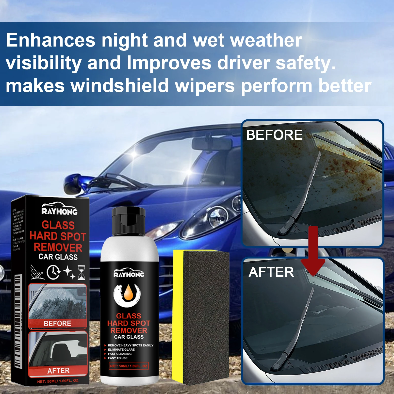 Car Glass Oil Film Remover Polishing Coating Paste With Spong Auto Windshield Rainproof Anti-fog Cleaning Paste Car Maintenance