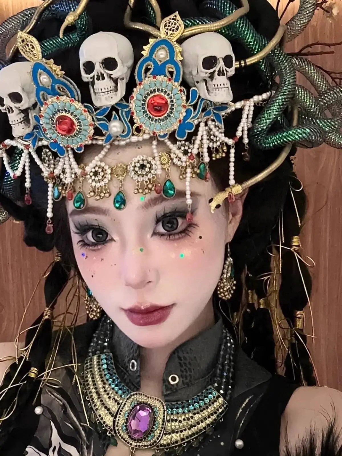 هالوين الأفعى شيطان ميدوسا رباط شعر القوطية الظلام الجمجمة أغطية الرأس مهرجان الحفلات أداء ديكور خوذة إكسسوارات الشعر #3