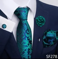 Luxury Mens Ties Floral Black Gold Ties Paisley NeckTie Pocket Square Cufflinks Brooch Set Men's Wedding Party Tie 2