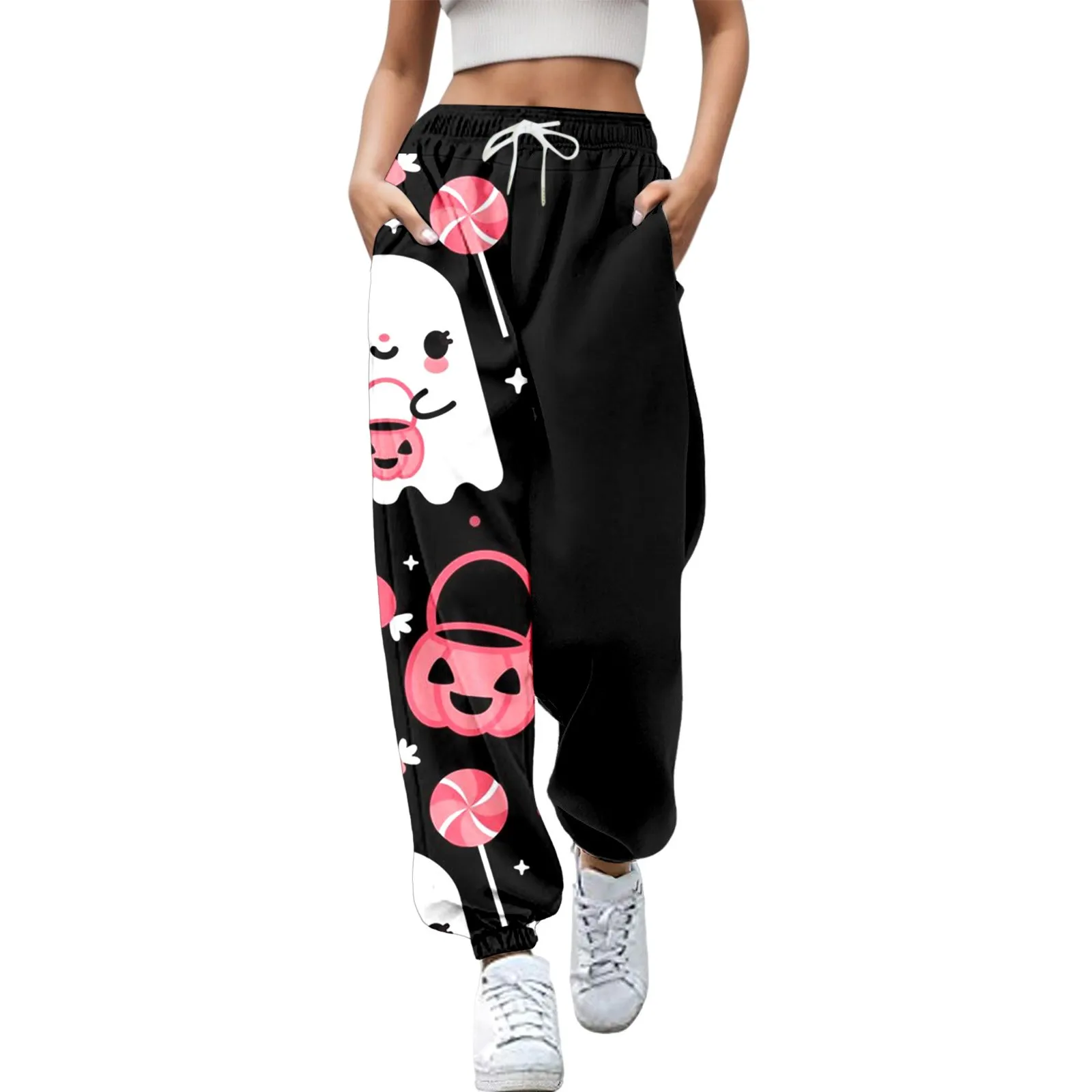 Pants For Women Work Casual Fashion Trousers Pumpkin Halloween Print Bottom Sweatpants Pockets Sporty Gym Athletic Jogger Pants