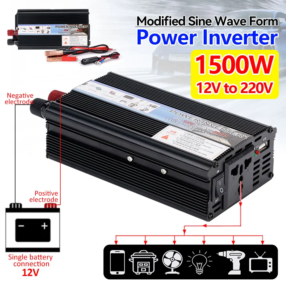 

Sine Wave Power inverter DC 12V To AC 220V Car Power USB Inverter Converter Charger Conversion 1000W
