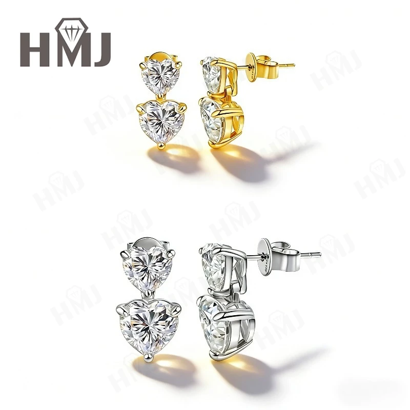 

3ct/6ct D Color Heart Cut Moissanite Earrings VVS1 Clarity S925 White Yellow Gold Fine Jewelry Gift for Valentine Anniversary