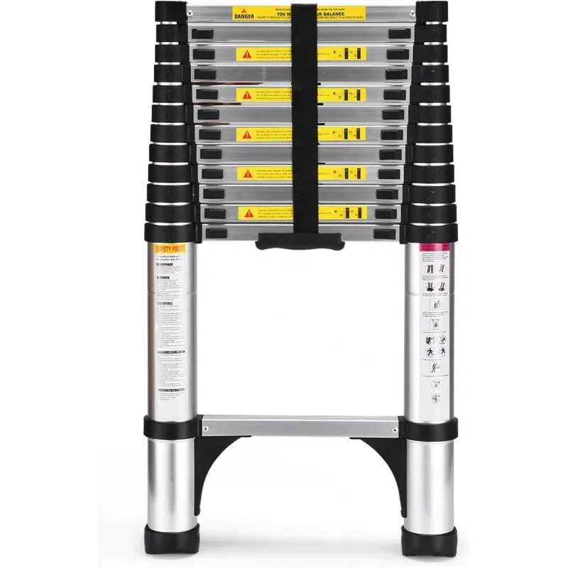 SocTone 12.5 FT Aluminum Lightweight Extension Ladder with 2 Triangle Stabilizers, Heavy Duty 330lbs Max Capacity