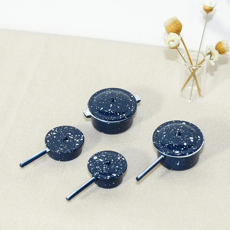 4 قطعة 1: 12 مشهد لعب الطعام المصغر لعبة نموذج دمية اكسسوارات صغيرة الأزرق بقعة وعاء الديكور #1