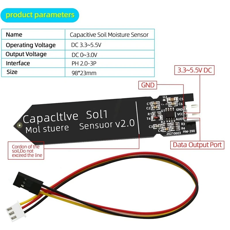 Hot Ltem Capacitive Soil Moisture Sensor Module 3.3-5.5V 3-Pin W/Gravity Wire Corrosion Resistant For Garden Watering DIY