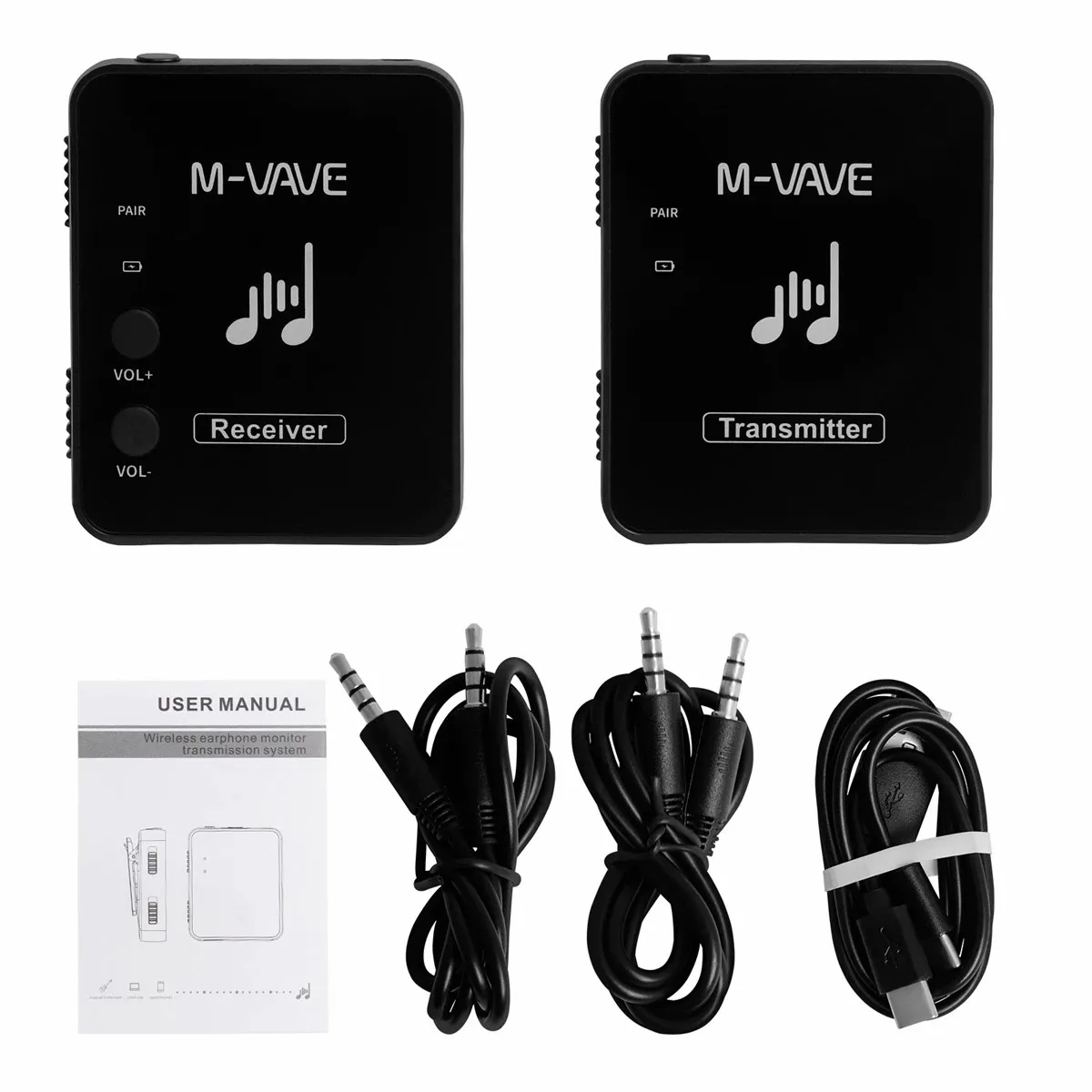 M-vave WP-10 2.4G Wireless System Earphone Monitor Rechargeable Transmission System Transmitter Receiver Mono Recording Function