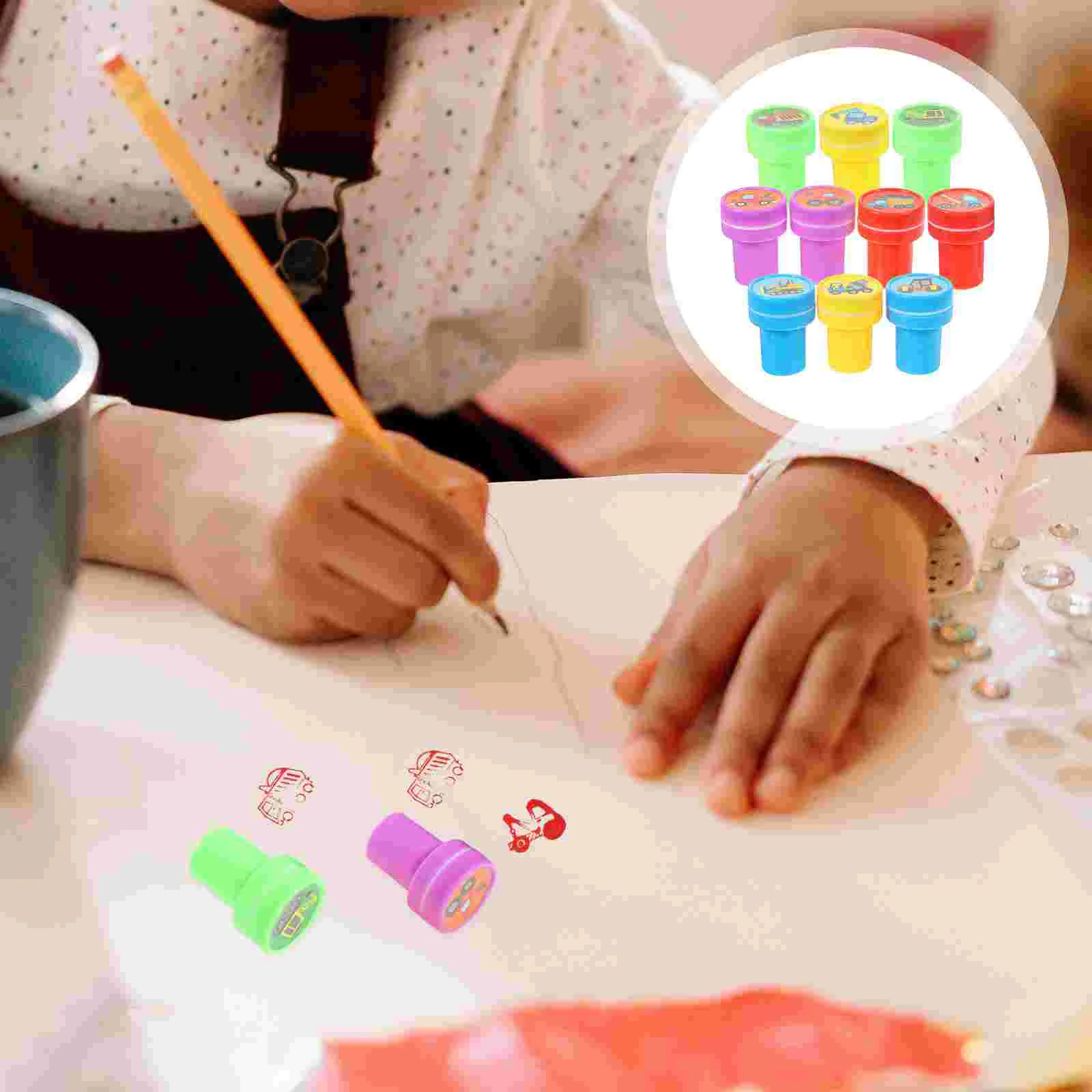 10 Pcs Seal Construction Truck Stamp Toddler Ink Pads for Stamping Plastic Cute Stamps