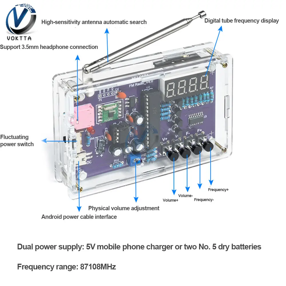 RDA5807 TDA2822 HU-017A RDA5807S Kit Radio FM FM parti elettroniche fai da te Kit scheda 87-108MHz per accessori per componenti elettronici