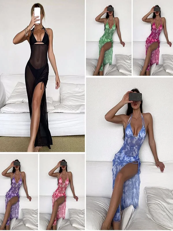 

Сексуальный купальник-тройка 2026: бикини, длинная юбка, раздельный купальник для пляжа и термальных источников, V-образный вырез, без рукавов, полиэстер