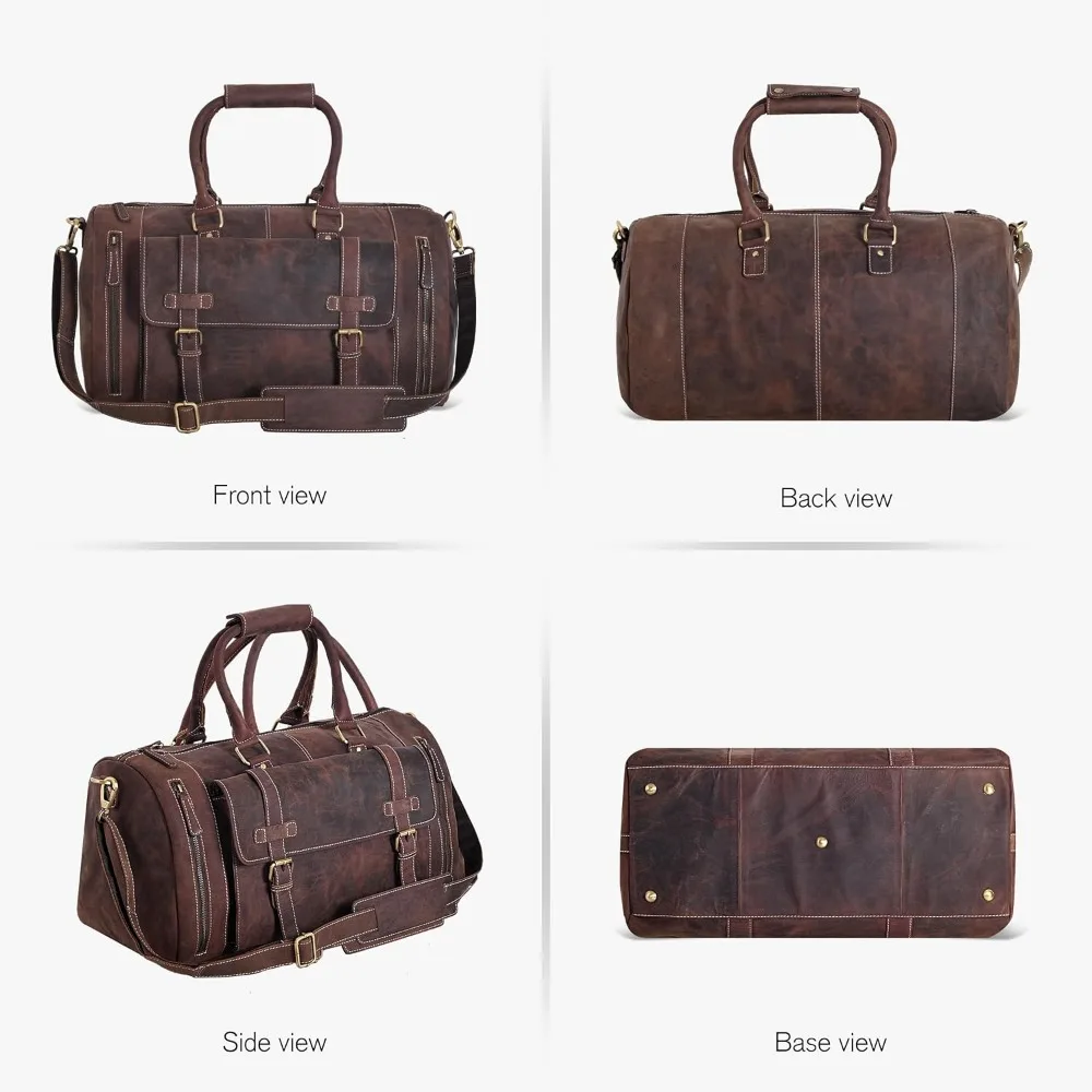 حقيبة دفل من الجلد الطبيعي للرجال - حقيبة سفر عتيقة لعطلة نهاية الأسبوع للحمل أثناء الليل واستخدام الصالة الرياضية