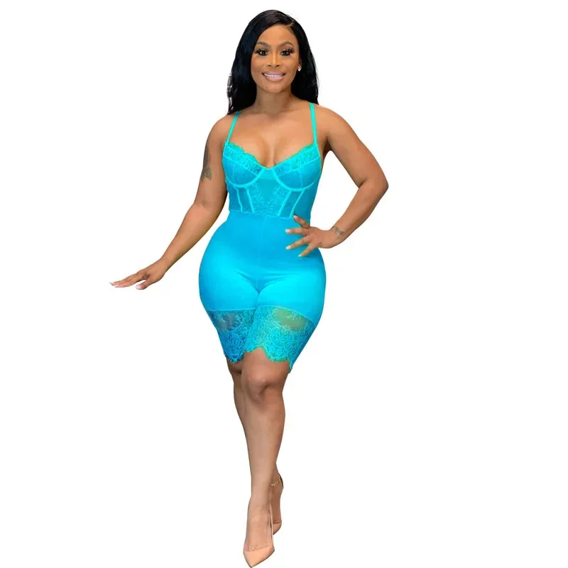 Verão feminino macacão extra pequeno macacões sexy rendas playsuits macacão magro com decote em v sem costas bodysuits