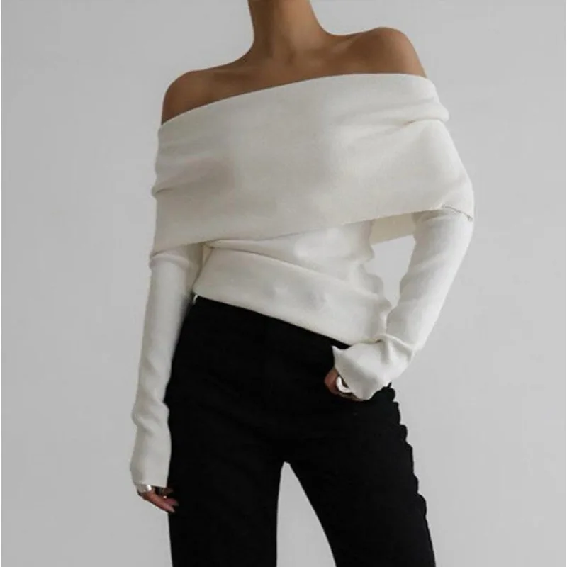 Pullover Pullover Frauen Slash Batwing Langarm Gestrickte Elegante Tops One Off Schulter Sexy Frühling Herbst Strickwaren Jumper Casual