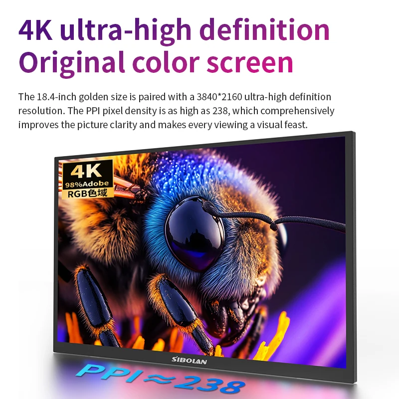 شاشة ألعاب محمولة 4.4 بوصة 4K UHD HDR FreeSync IPS HDR شاشة كمبيوتر مكبرات صوت مزدوجة مدمجة
