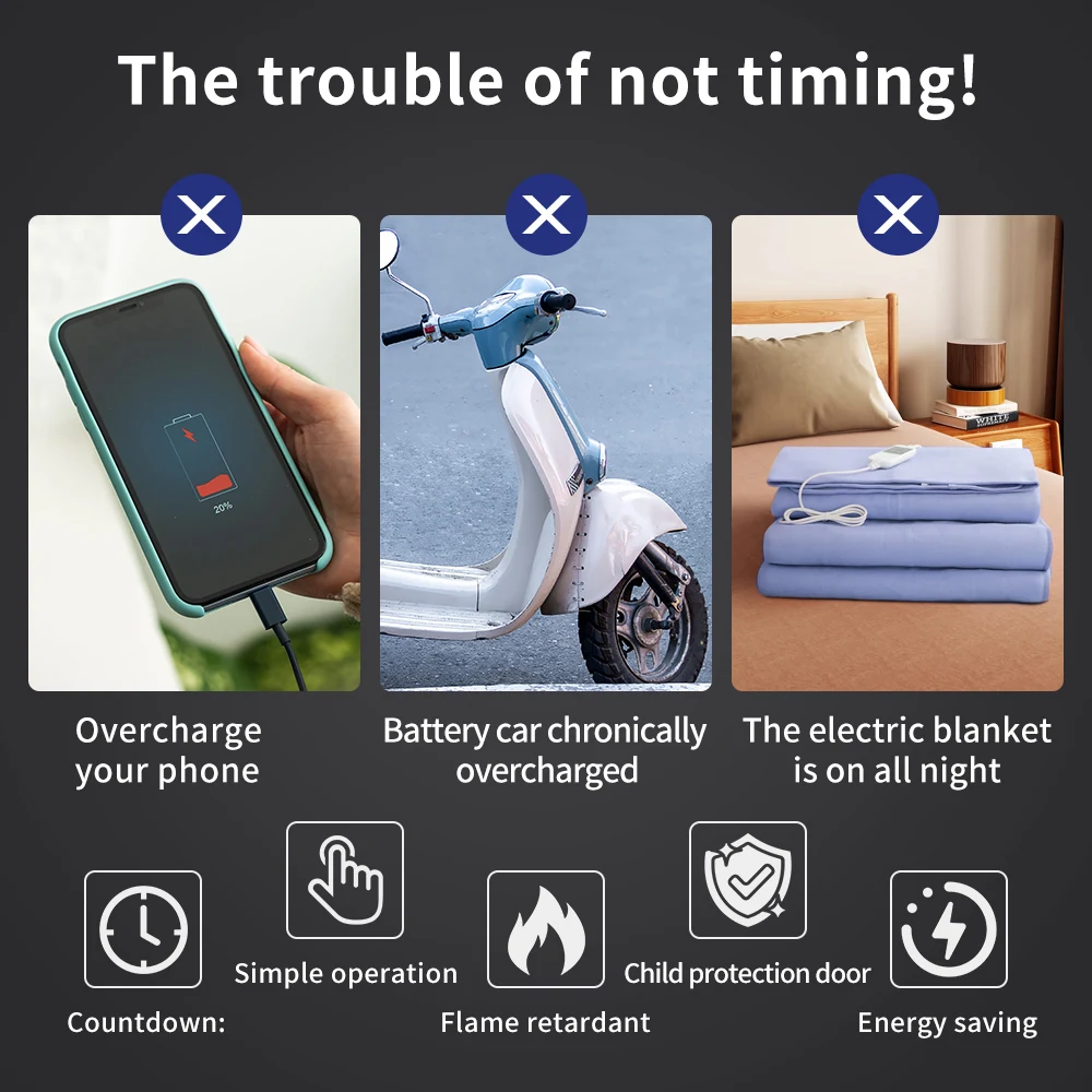 Plug Timing Controller Socket 6-hours Countdown To Power Outage Automatic Shutdown Switch USB Type-C Fast Charging Ports 230V