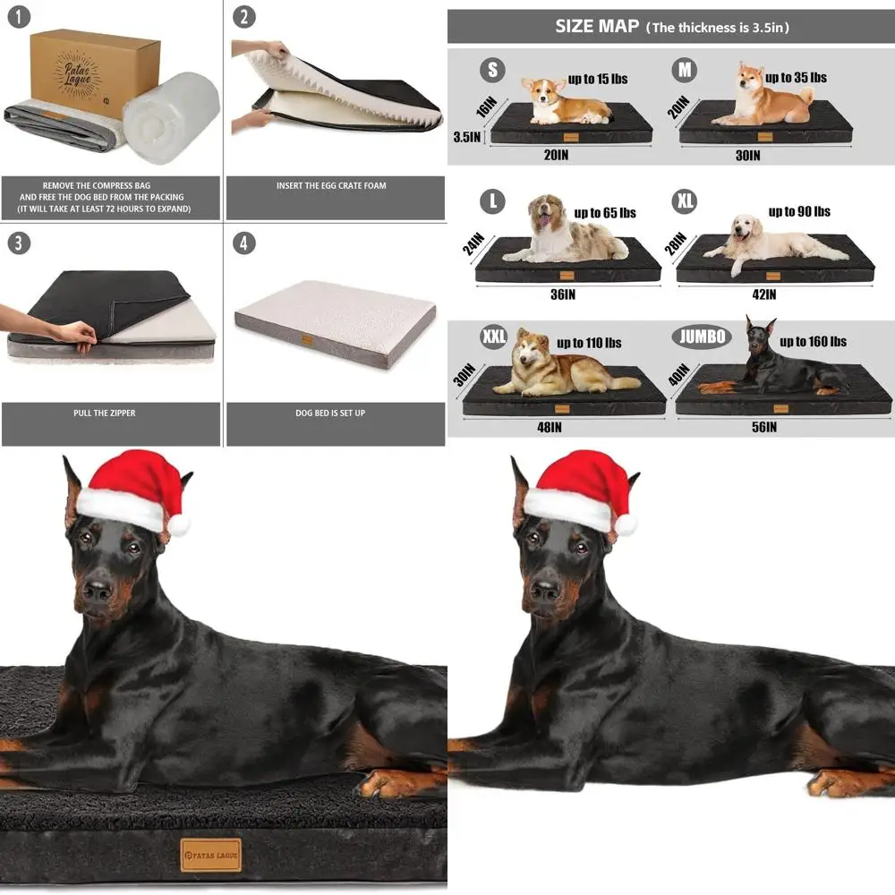 

Large Orthopedic Dog Bed, 56x40, Waterproof Foam with Removable Cover, Non-Slip, Black