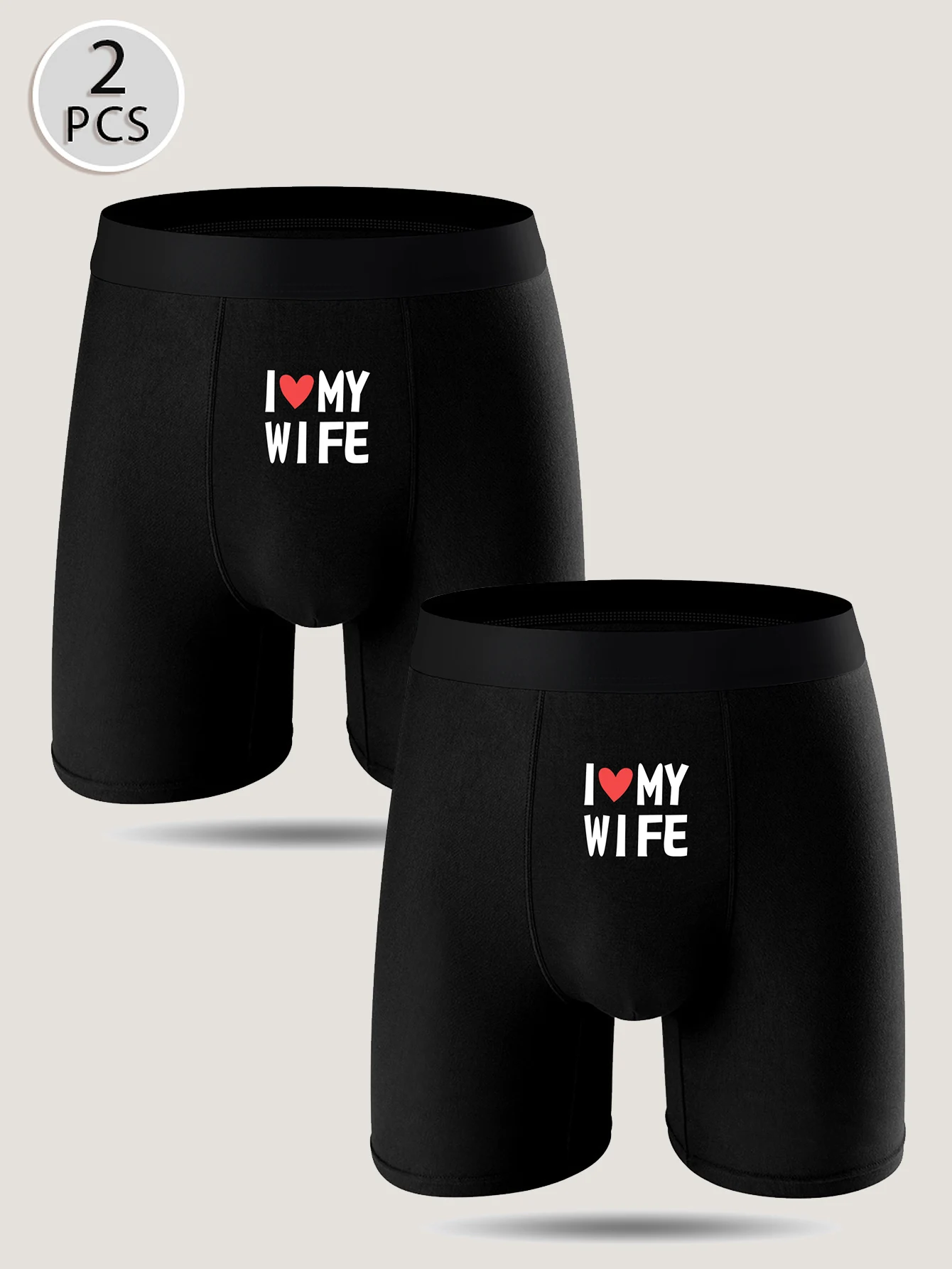 2PCS Men's Boxer Briefs Long Leg - I LOVE MY WIFE - Underwear with Fun Novelty Pattern Printing Underpants