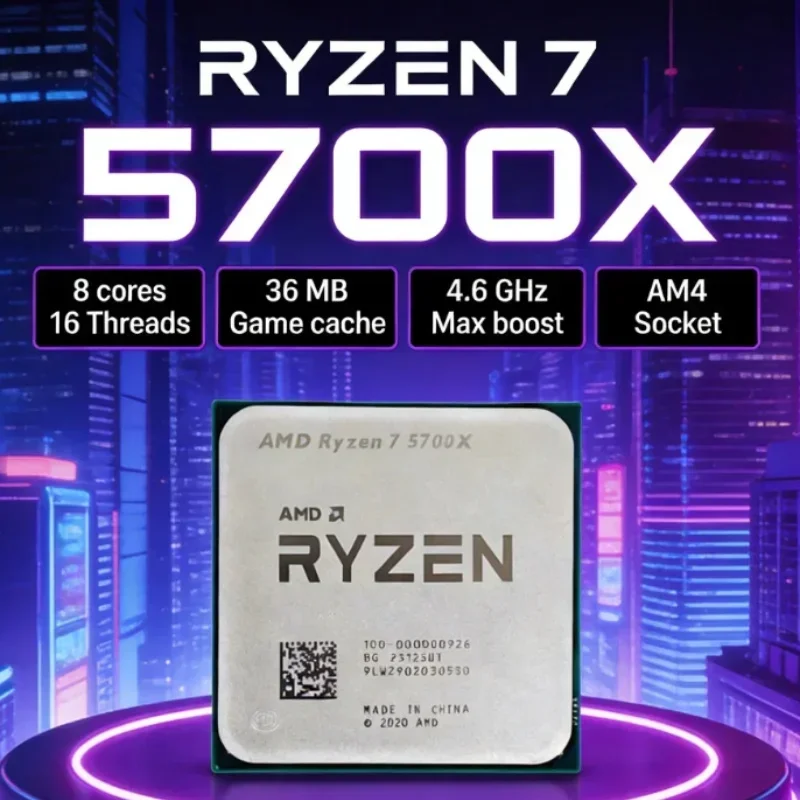 AMD R7 5700X Zen3 Architecture 7NM Tray CPU 8C16T 32MB L3 Cache 3.4GHz Base 4.6GHz Boost Socket AM4 DDR4 Without Cooling Fan