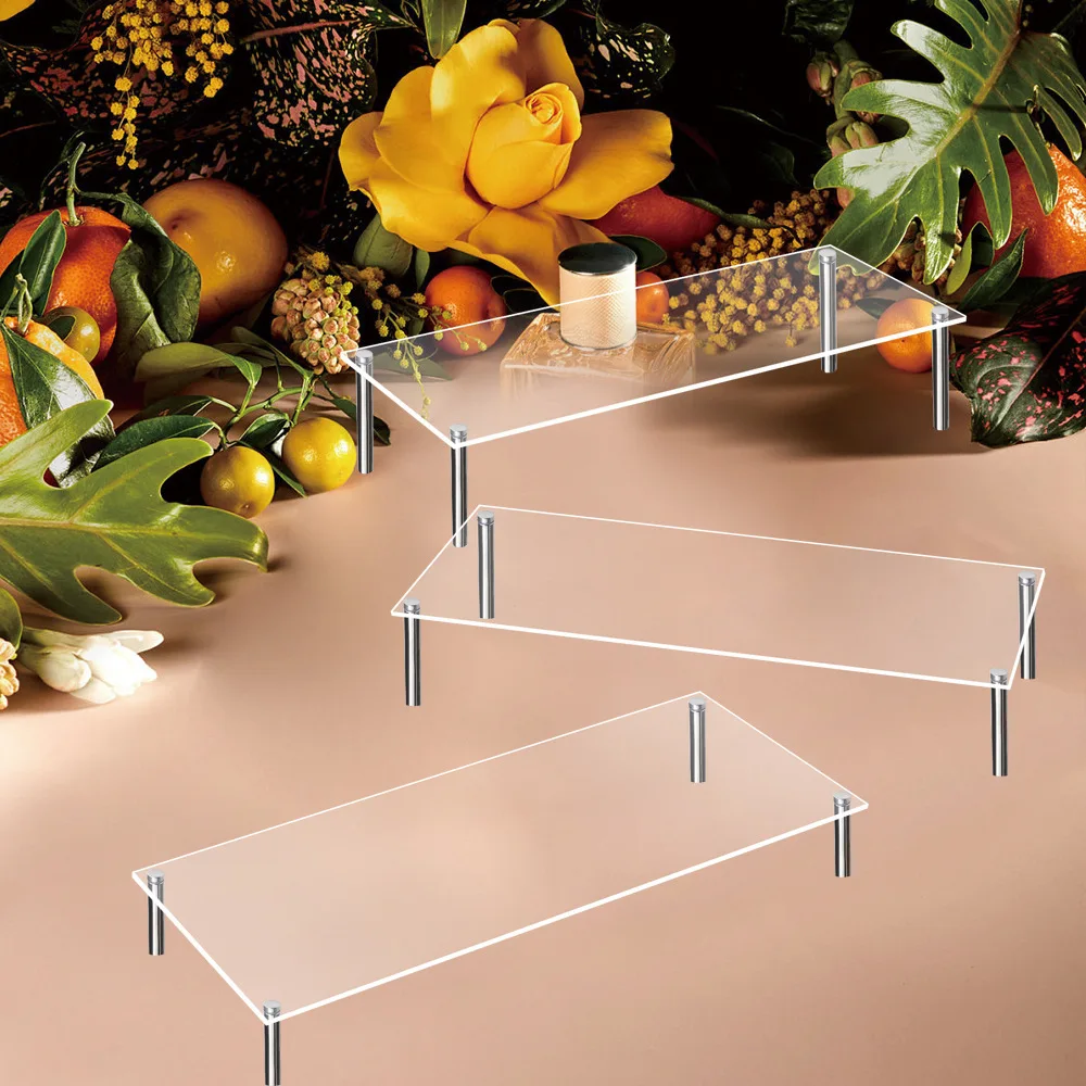 Stainless Steel Stand Acrylic Display Stands Clear Display Shelf Cupcake Display Riser Makeup Holder for Decoration Organizer