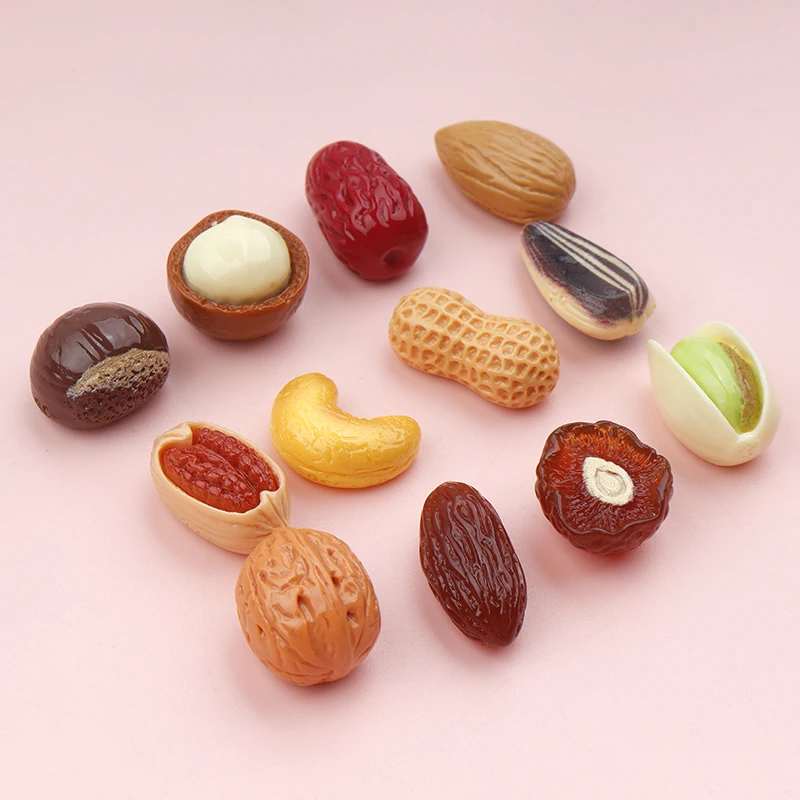 30/300pcs Mini Miniatures Peanuts Nuts Walnuts Chestnuts Flatback Resin Cabochons DIY Accessories Scrapbook Dollhouse Decor