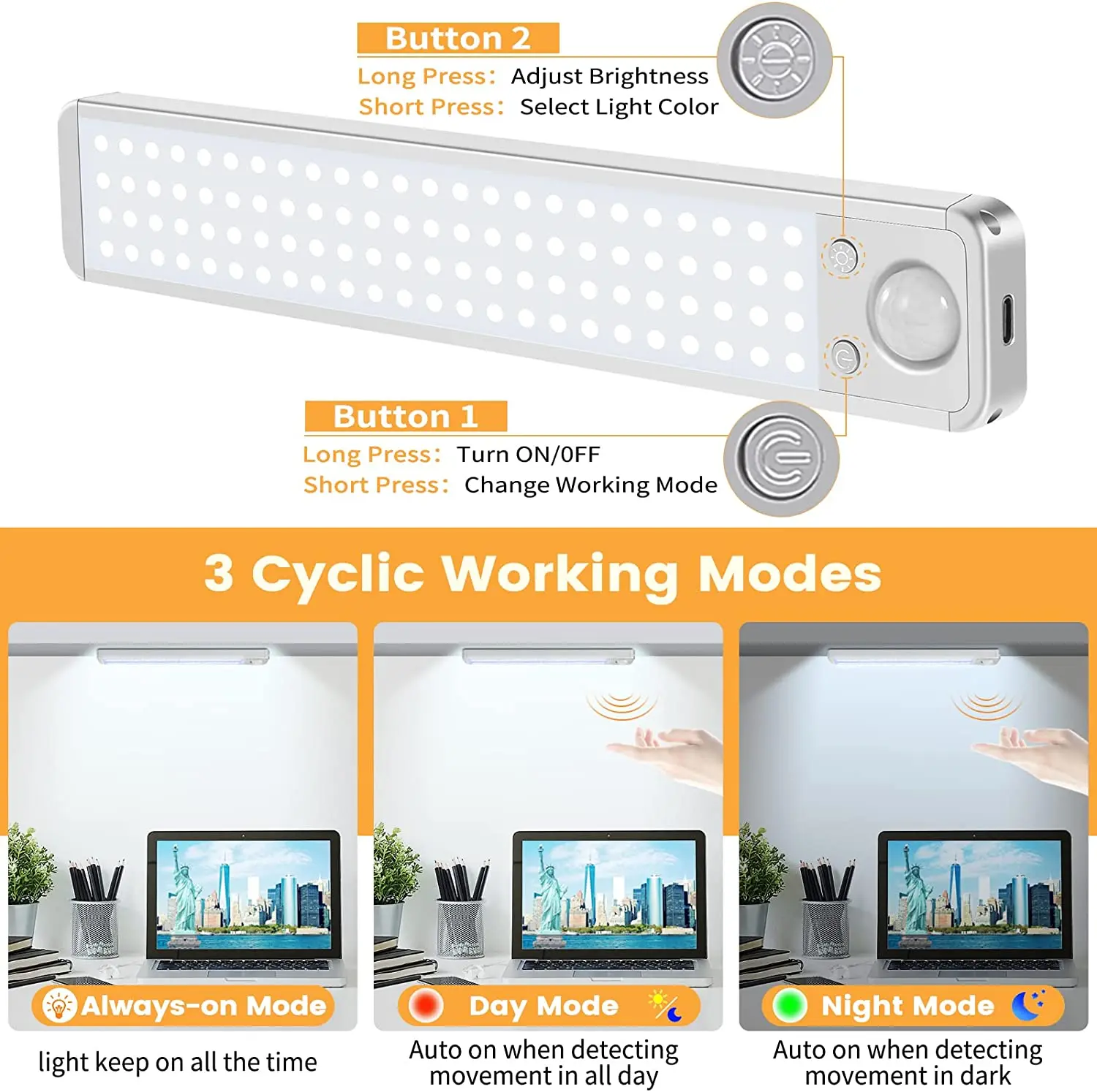 Led Cabinet Light Type-C Usb Recharge Motion Sensor Light Kitchen Closet Wireless Smart Lamp Under Furniture Dimmable Lighting