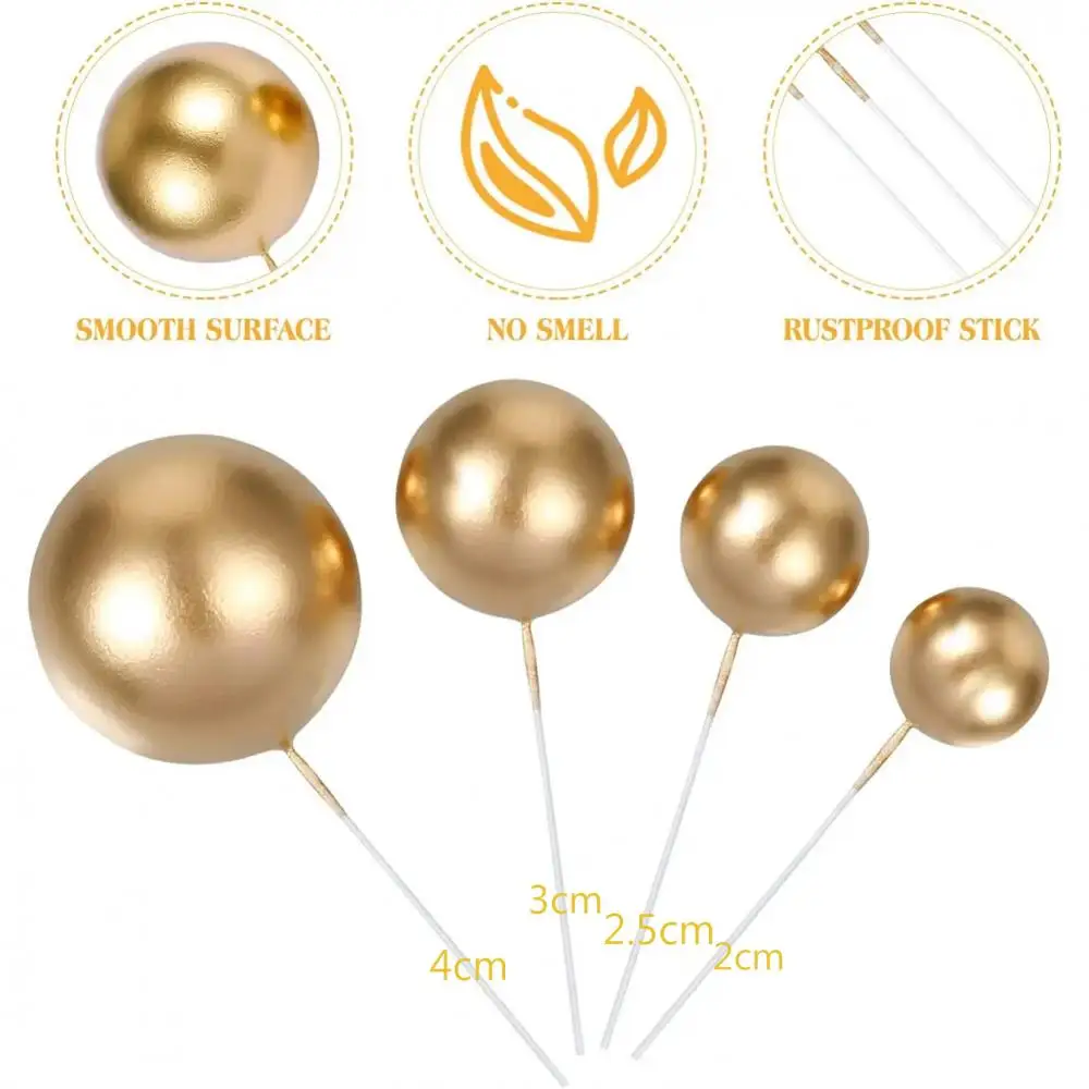 5Pcs 2-4cm Balls Cake Toppers Rose Gold Silver Balls Cake Topper for Birthday Party Wedding Anniversary Baby Shower Decorations