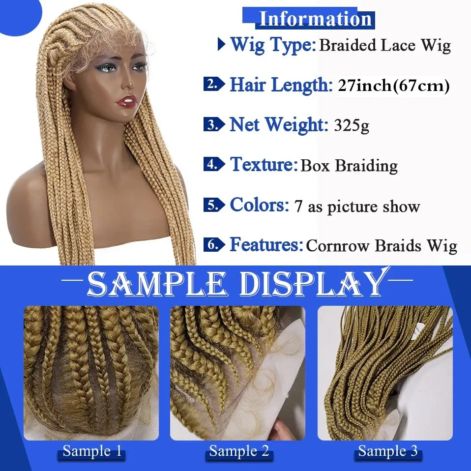 y-Lady 27inch Afro Frontal Synthetic Wig Cornrow Braids Wig with Baby Hair Box Braided Lace Front Braided Wigs African Lace Wig