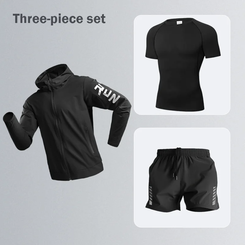 

Men's Running Tracksuit Quick Drying Outdoor Morning Run Training Clothes Jacket Three-Piece Set Fitness Gear Sportswear