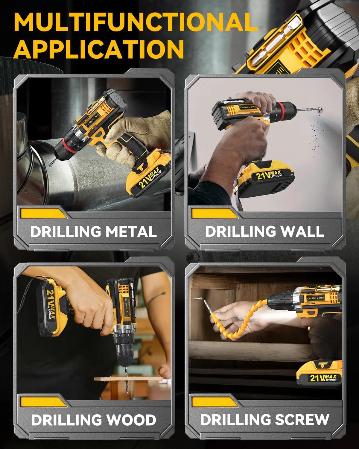 21V Mini Handheld Lithium Battery Cordless Drill Electric Screwdriver Set, 25Nm Power Hammer Drills Driver 25+1 Torque With LED