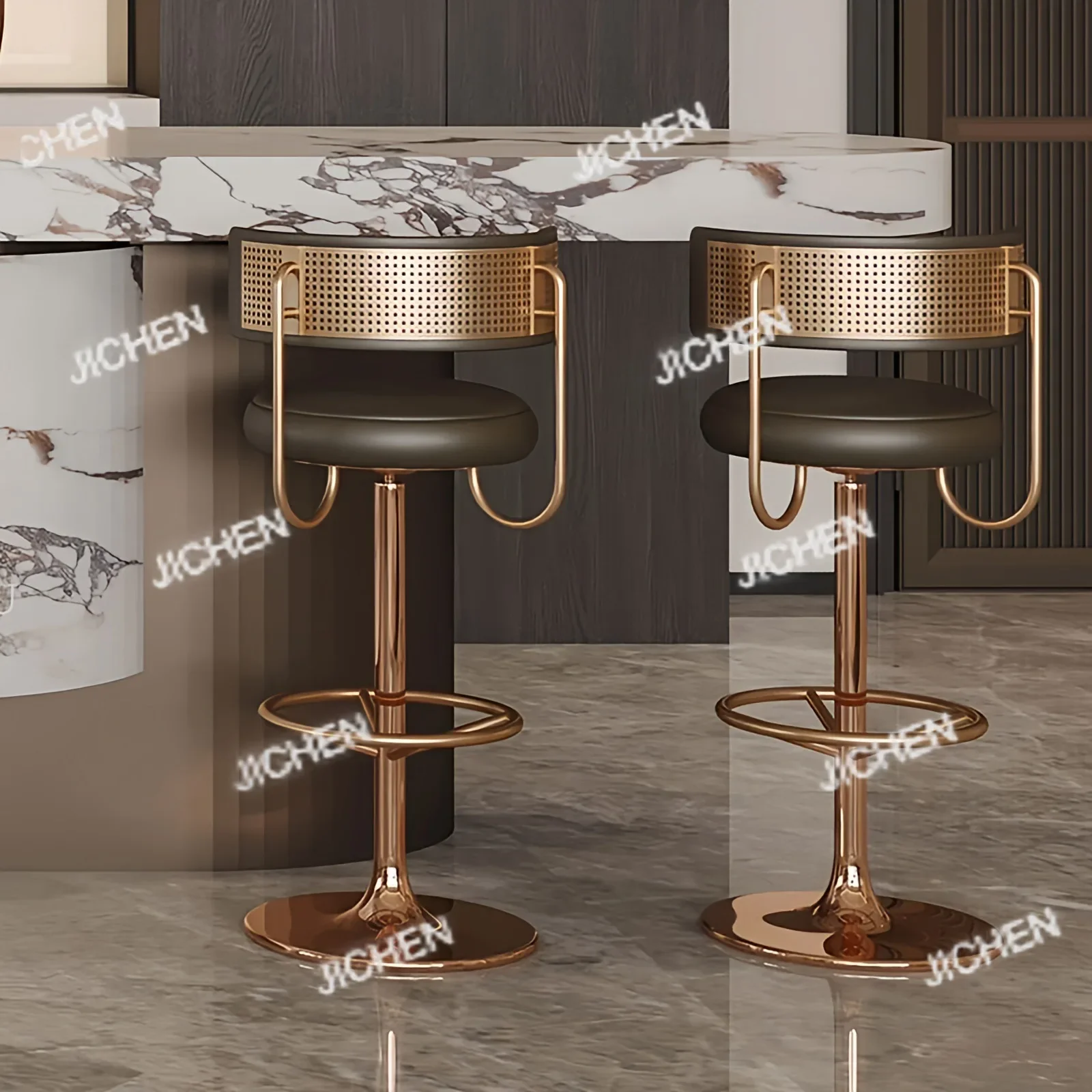 

HS итальянский легкий роскошный вращающийся барный стул, высококачественный семейный стул со спинкой, островный барный стул, минималистичный высокий табурет из нержавеющей стали