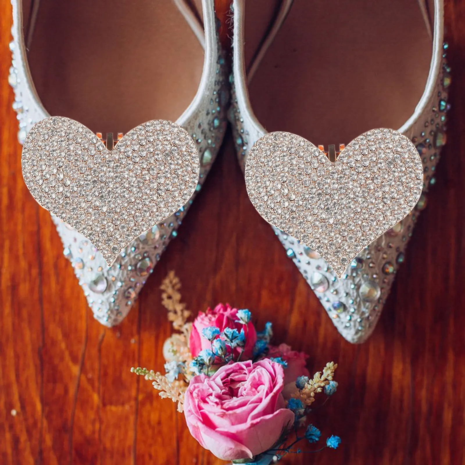 2Pcs Heart Rhinestone Shoe Clips for Women Detachable Elegant High Heels Jewelry Clip on Pumps Flats Shoes Accessories