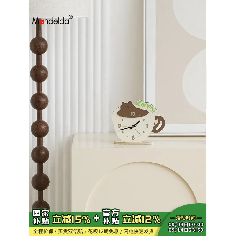 

Часы Mandelda для прихожей, украшение для гостиной, креативный милый мультяшный кот, кофейная чашка, украшение для рабочего стола