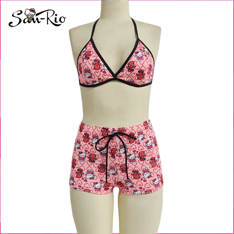 Pink Hello Kitty Bikini Anime Sanrio Swimsuit Women Summer Swimwear Beachwear Sexy Ladies Pajama Set Slim Pyjamas Homewear