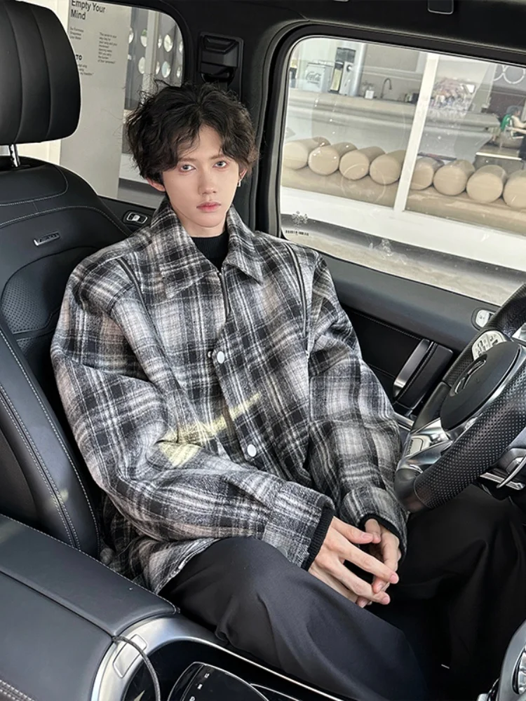 

Мужское зимнее шерстяное пальто в клетку, в американском ретро-стиле, высококачественная верхняя одежда, стильный и модный мужской фасон