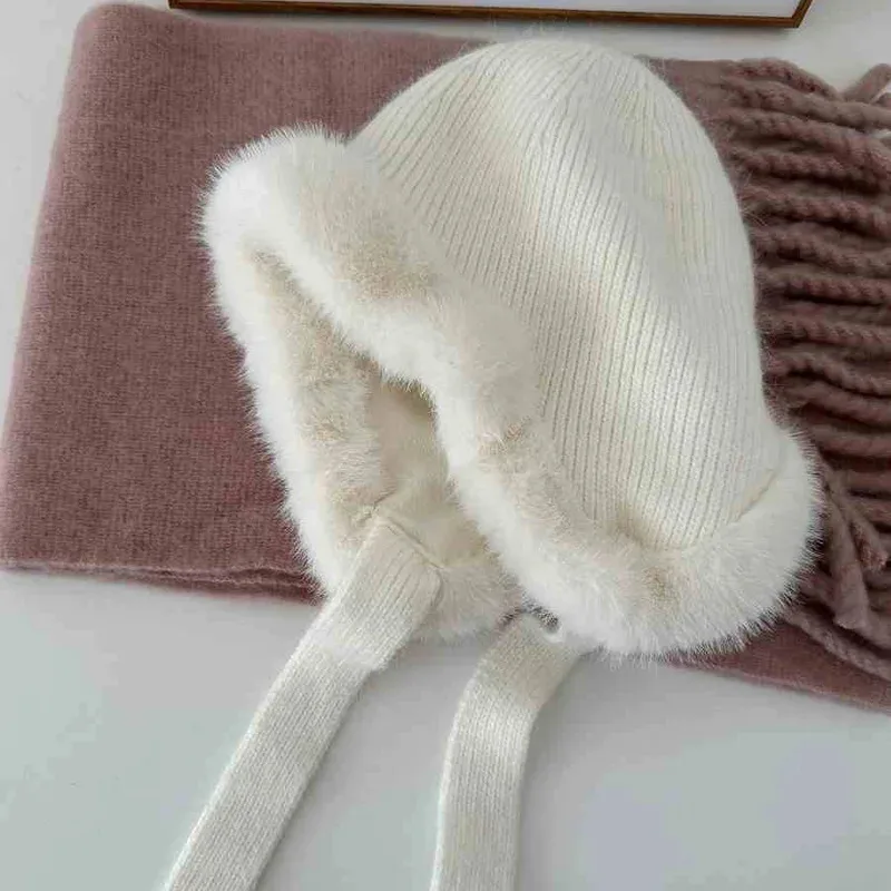Plush Knitted Beanies Cap For Men&Women Winter Thicken Warm Ear Protection Hat Unisex Outdoor Ski Cycling Coldproof Beanies Hats
