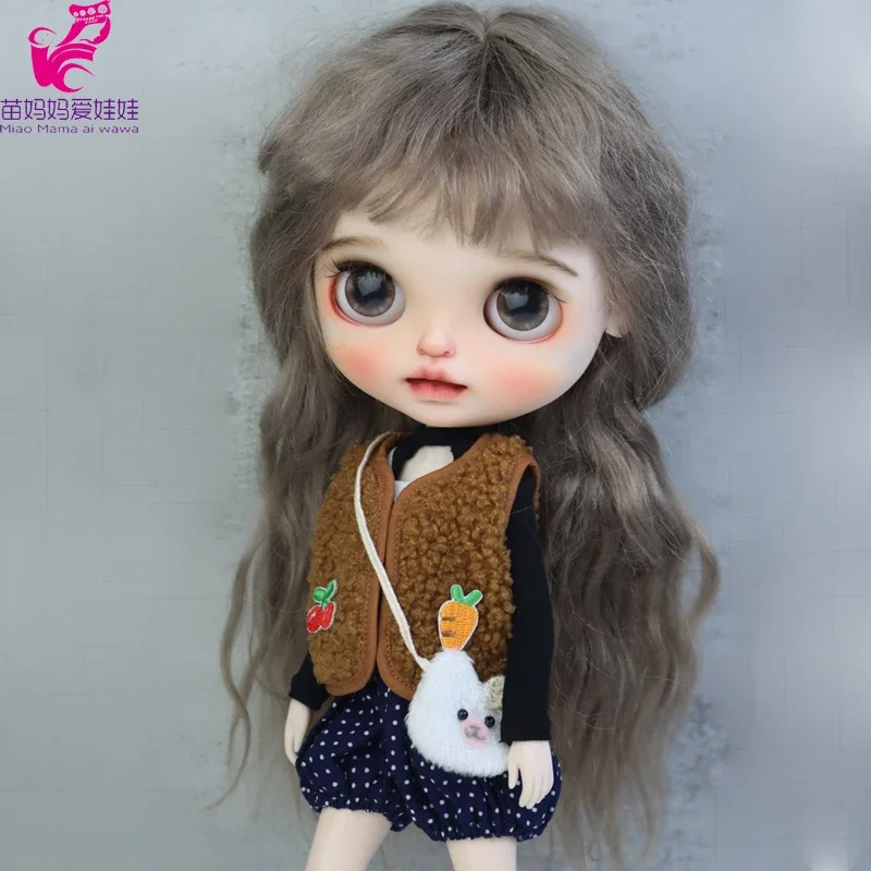 Blythe Coat Clothes Fur Vest Cartoon Plaid Pants For Ob24 Ob22 Azone Doll Winter Outfit