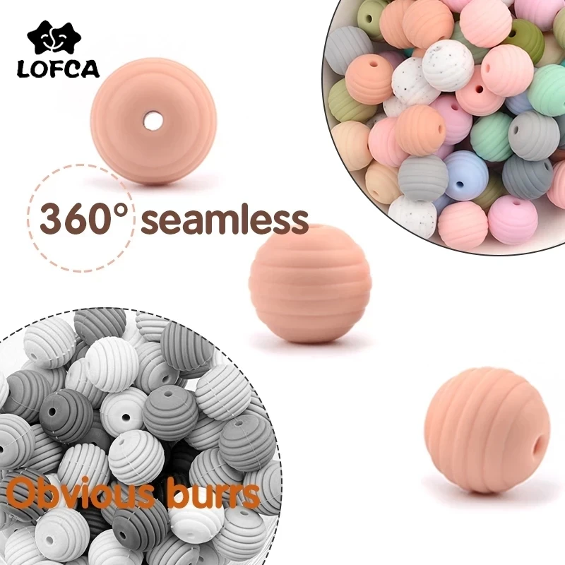 LOFCA Silicone Beehive Beads 20pcs 15mm Baby Teething Beads BPA Round Food Grade Spiral Beads Baby 4-6 Months Baby Shower Gifts