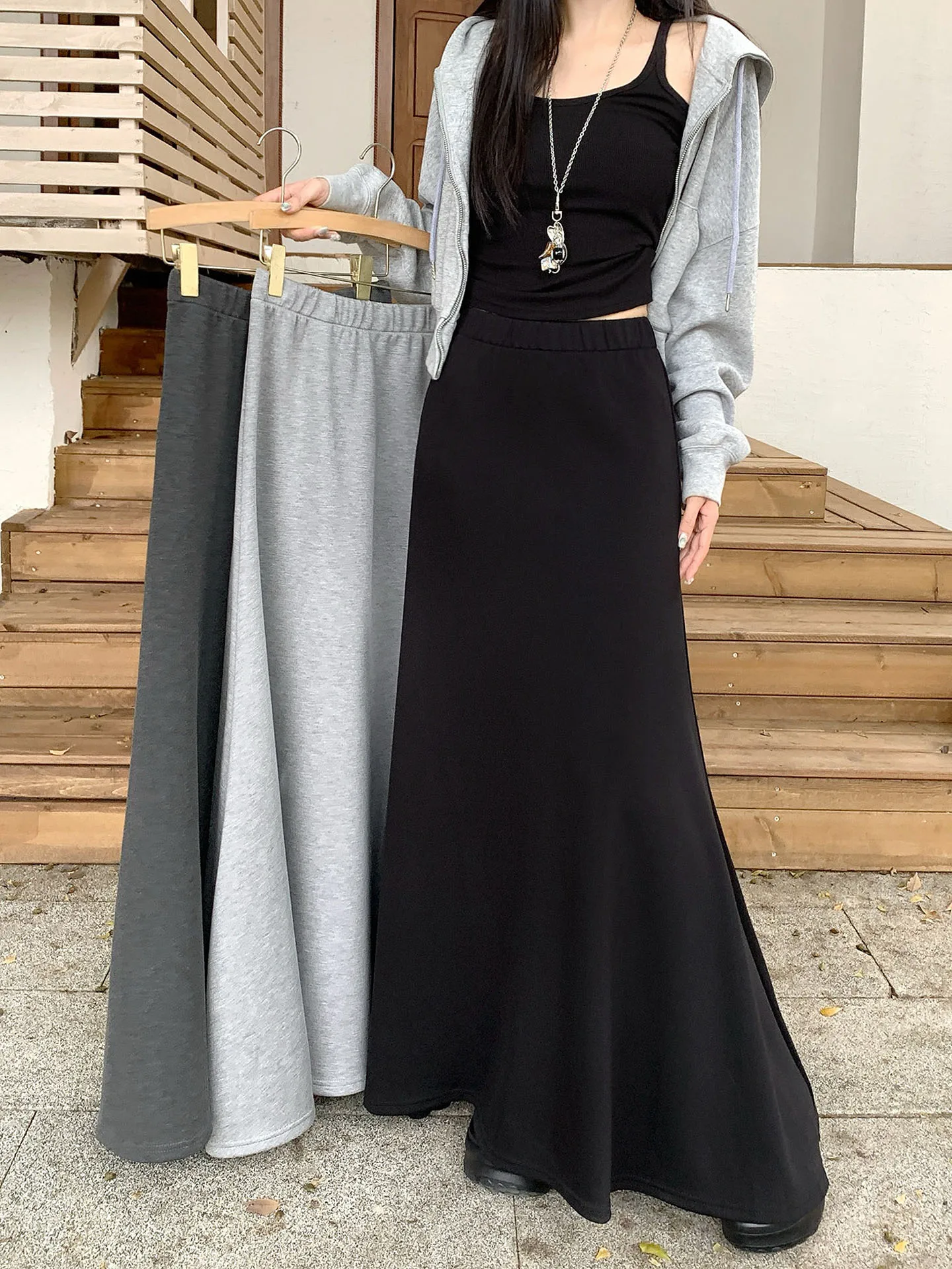 Falda trompeta de estilo coreano de alta calidad, falda larga tejida con diseño de otoño y cintura para mujer