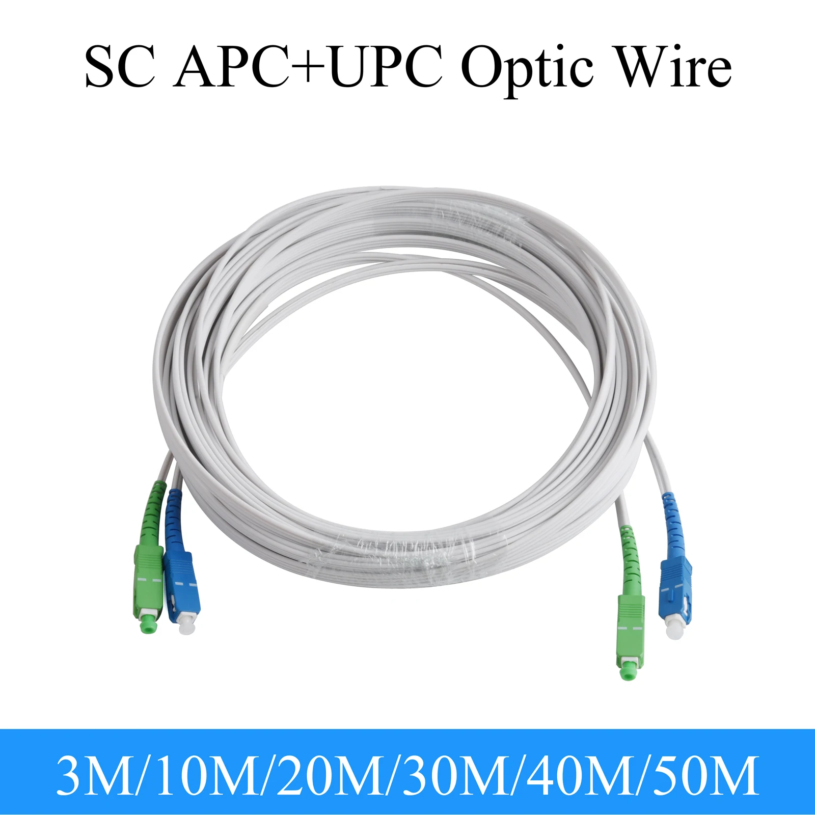 Fil d'extension de fibre optique SC UPC + APC vers UPC + APC, monomode, 2 cœurs, convertisseur intérieur, câble optique, 3m, 10m, 20m, 30m, 40m, 50m