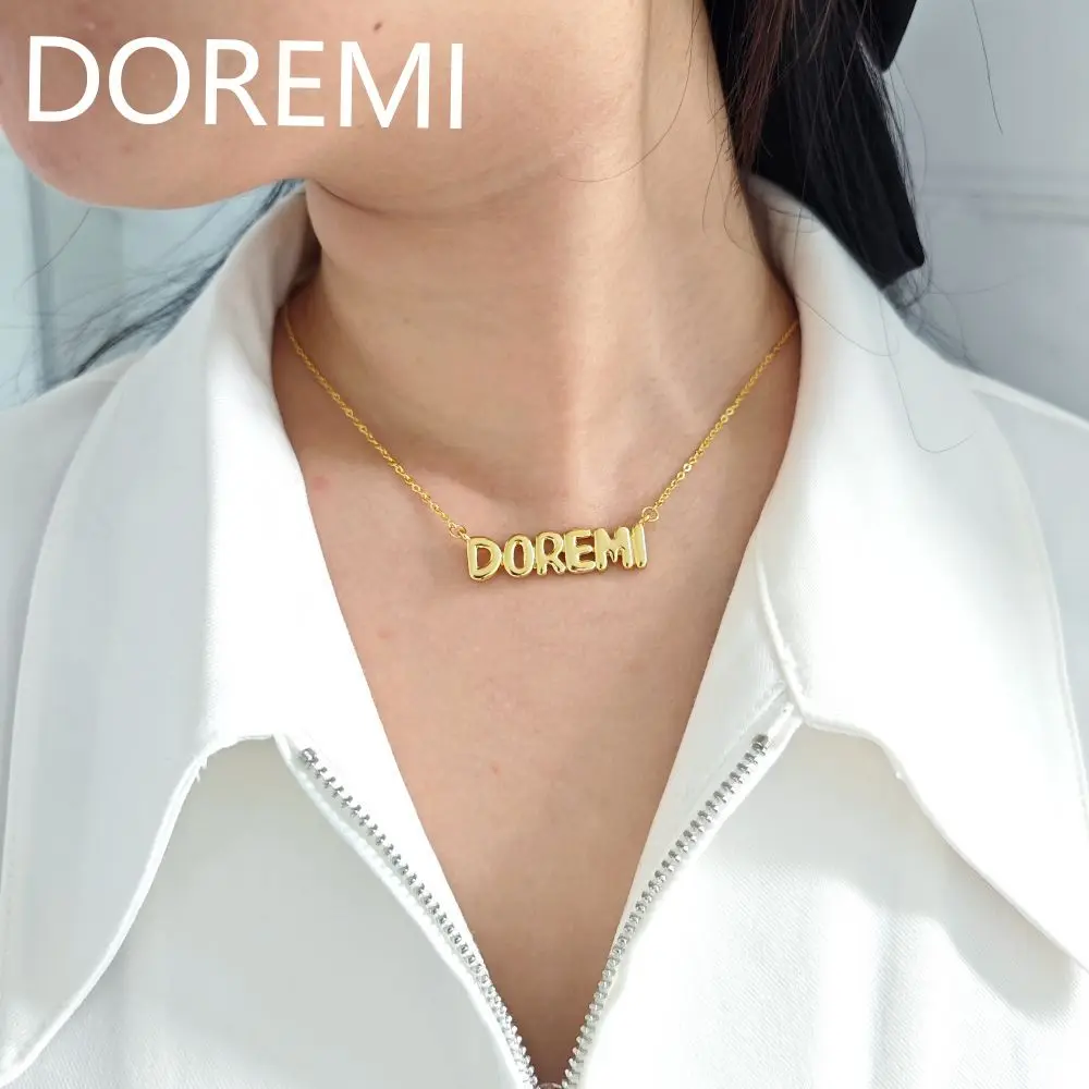 DOREMI Mini Bubble Name Ballon 3D Puff Charm Alphabet Pendant For Necklace Personalized Balloon Bubble Initial Letter Necklace