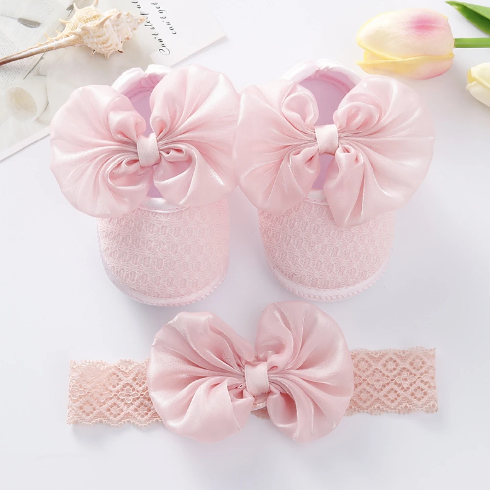 Baby Shoes Soft Sole Baby Girls Princess Shoes with Headband for Newborns Infants Toddlers Flower Sandals First Walker 0-12M