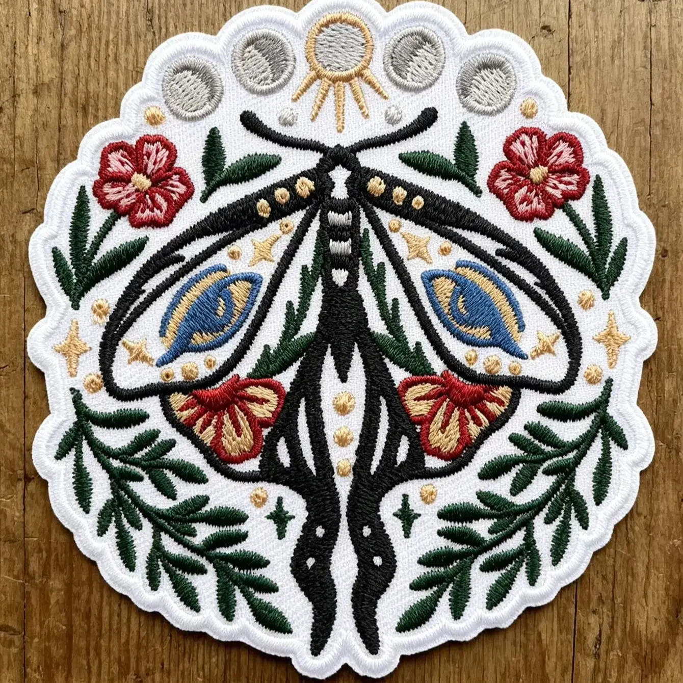 1PC Lunar Phase Sphinx Embroidery Patch, Natural Plant Insect Fabric Patch, Suitable for Clothing, Bags, and Hat Decoration