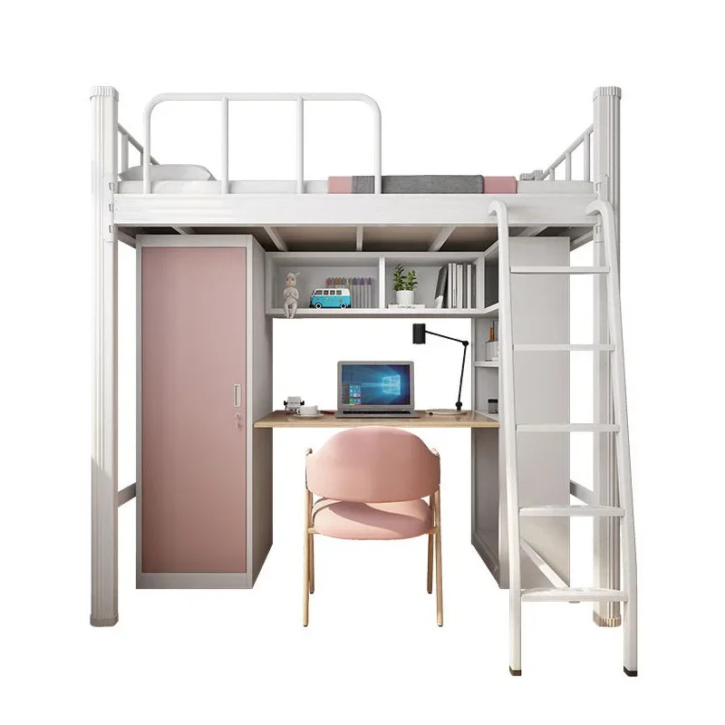 

Bed Under Table Student Dormitory Apartment Bed Steel Wood Combination Siamese Desk Wardrobe Student Staff Iron Frame Dormitory