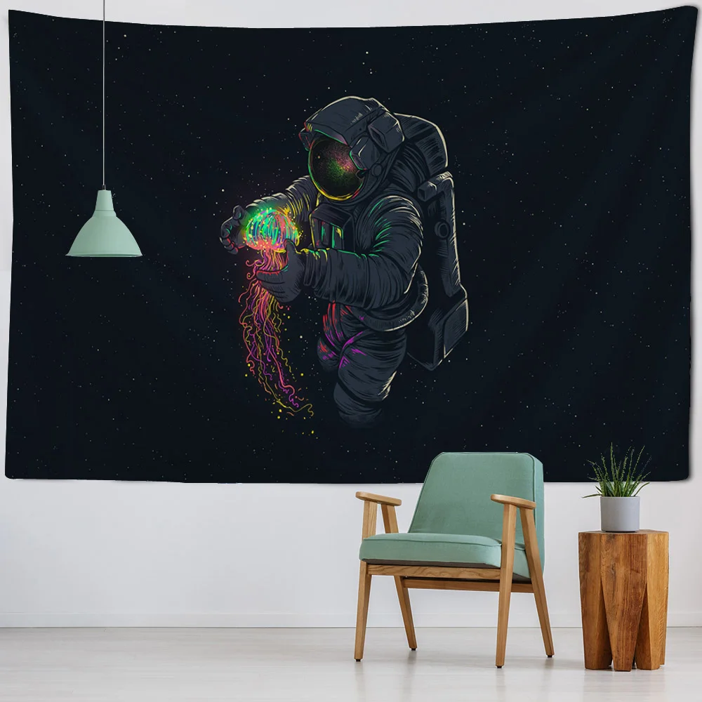 Underwater creature tapestry, astronaut jellyfish, fantasy, home art decoration, neon galaxy space, Kawaii room wall decoration